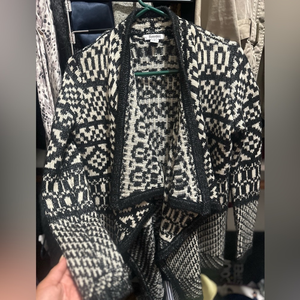 Modern Black and White Geometric Cardigan Sweater